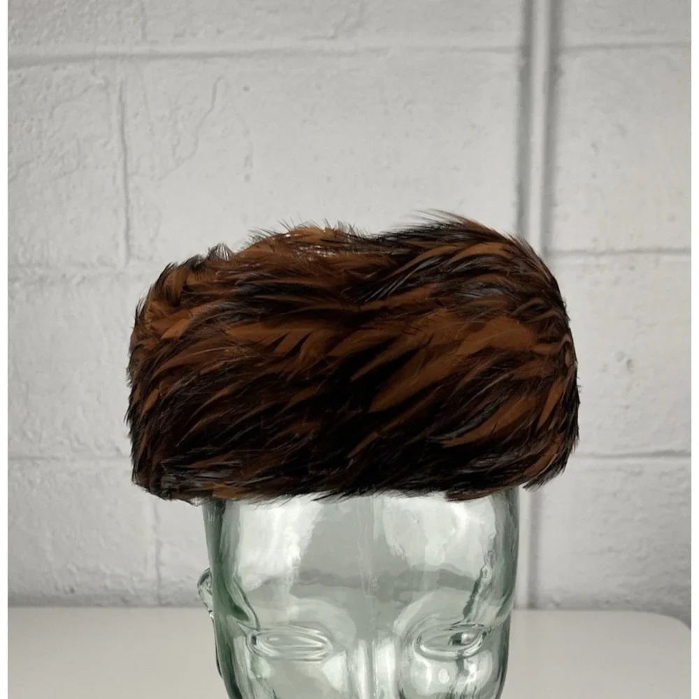 Vintage Feather Pillbox Hat Feathers Georgi Brown Caramel Michael Howard Wool